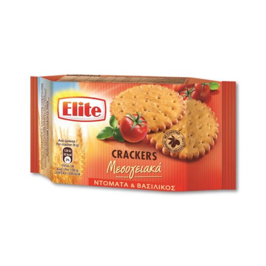 ELITE CRACKERS ΜΕΣΟΓEIAKA ΝΤΟΜΑΤΑ & ΒΑΣΙΛΙΚΟΣ 16ΤΕΜ*105gr