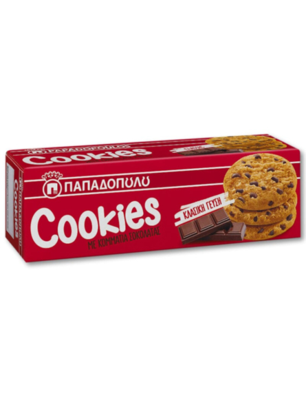 ΠΑΠΑΔΟΠΟΥΛΟΥ ΜΠΙΣΚ. COOKIES ΚΛΑΣΣΙΚΟ ΜΕ ΚΟΜΜΑΤΙΑ ΣΟΚΟΛΑΤΑΣ (2175) 180g*12