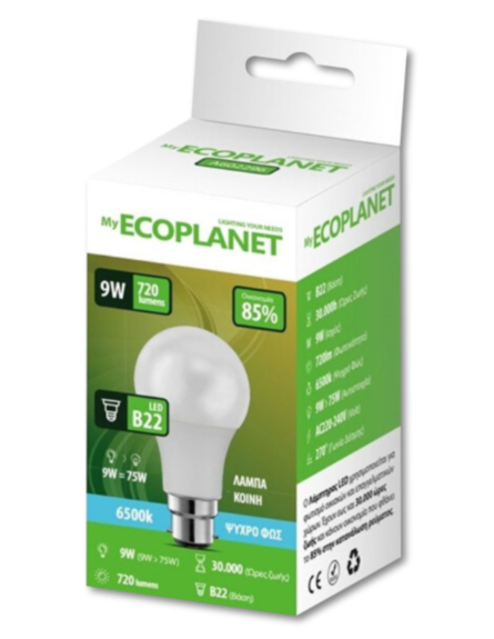ΛΑΜΠΕΣ ECOPLANET LED 12W B22 6500K 10ΤΕΜ/ΠΑΚ 10ΠΑΚ/ΚΙΒ