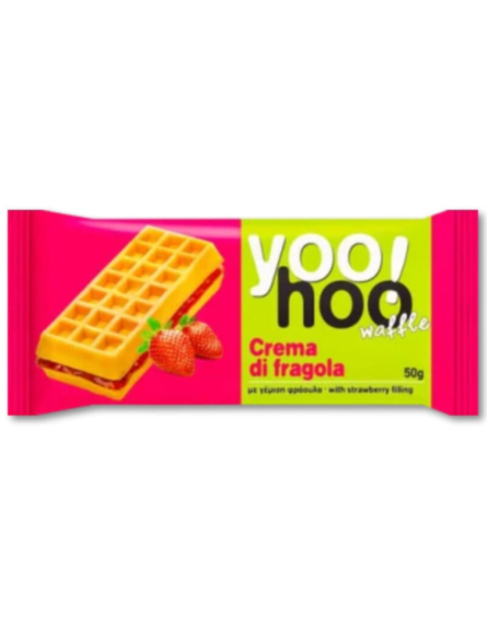 YOOHOO WAFFLE ΜΕ ΓΕΜΙΣΗ ΦΡΑΟΥΛΑ 50gr*12TEM/KB
