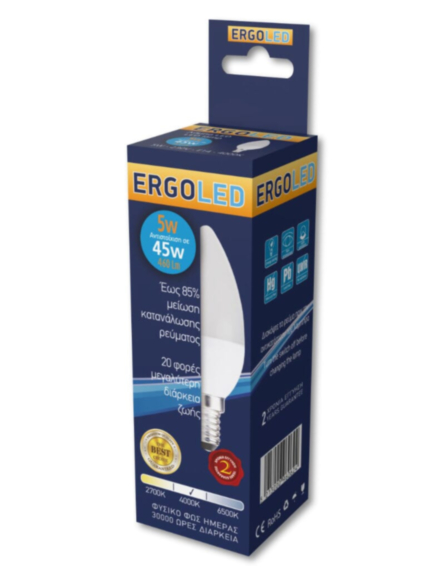 ERGOLED ΛΑΜΠΑ LED ΚΕΡΙ Ε14 5W ΦΥΣΙΚΟ ΦΩΣ ΗΜΕΡΑΣ 4000Κ 10ΤΕΜ/DIS- 10DIS/KIB