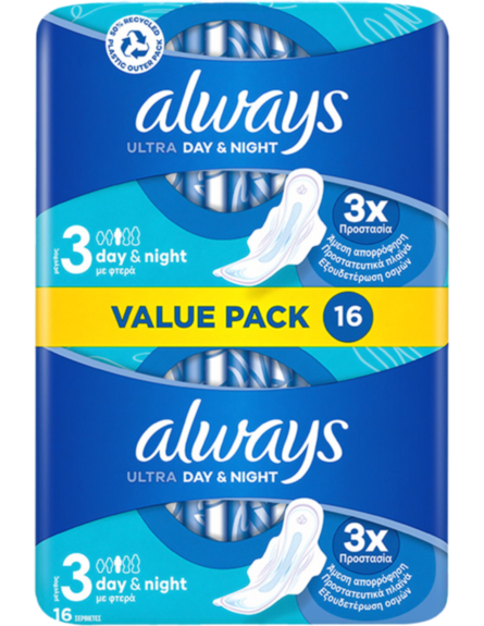 ALWAYS ΣΕΡΒΙΕΤΕΣ ULTRA NIGHT PLUS DUO (ΠΚ-16ΤΜ)*10 / L 11KB / PAL 99KB