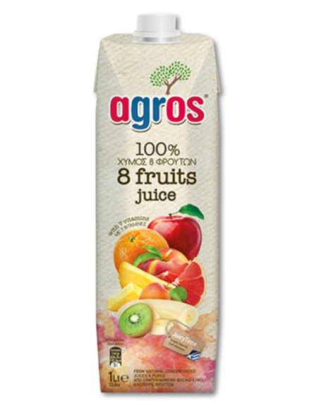 AGROS ΧΥΜΟΣ 8 ΦΡΟΥΤΑ Φ.Χ. (100%) 1LT*12T/ L 13KB / 78KB