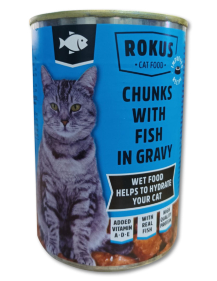 ΤΡΟΦΗ ΓΑΤΑΣ ROKUS ΨΑΡΙ ΜΠΛΕ 415g*24/ L 7KB / PAL 91KB
