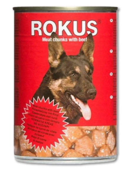 ΤΡΟΦΗ ΣΚΥΛΟΥ ROKUS ΚΟΚΚΙΝΗ ΜΟΣΧΑΡΙ 415g*24/ L 7KB / PAL 91KB