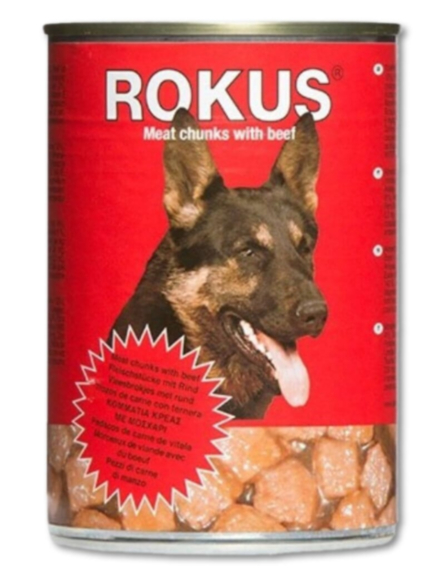 ΤΡΟΦΗ ΣΚΥΛΟΥ ROKUS ΚΟΚΚΙΝΗ ΜΟΣΧΑΡΙ 415g*24/ L 7KB / PAL 91KB