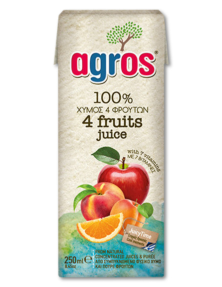 AGROS ΧΥΜΟΣ 4 ΦΡΟΥΤΑ Φ.Χ. (100%) ΜΕ 7 ΒΙΤΑΜ 250ml*27/ L 12KB / 120KB