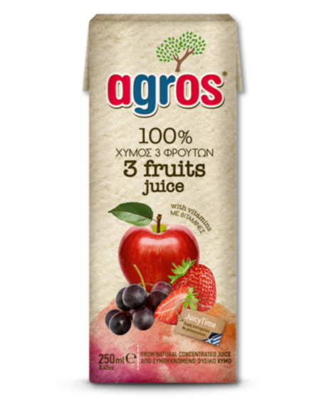AGROS ΧΥΜΟΣ 3 ΦΡΟΥΤΑ Φ.Χ 100% 250ml*27/ L 12KB / 120KB
