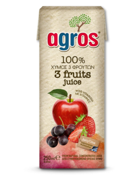 AGROS ΧΥΜΟΣ 3 ΦΡΟΥΤΑ Φ.Χ 100% 250ml*27/ L 12KB / 120KB