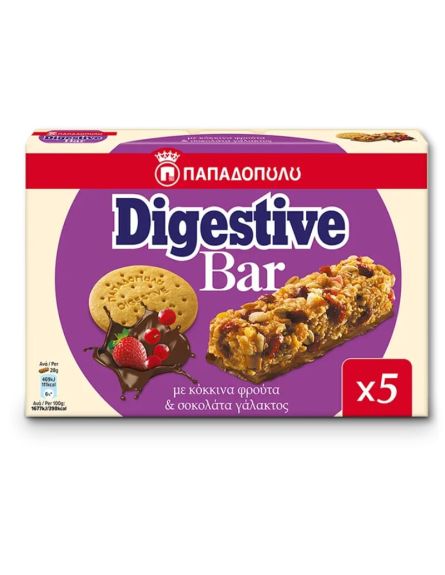 ΠΑΠΑΔΟΠΟΥΛΟΥ ΜΠΑΡΕΣ DIGESTIVE ΚΟΚΚ. ΦΡΟΥΤ. & ΣΟΚ. ΓΑΛΑΚΤ. (4601) (28gr*5)*10