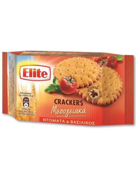 ELITE CRACKERS ΜΕΣΟΓEIAKA ΝΤΟΜΑΤΑ & ΒΑΣΙΛΙΚΟΣ 16ΤΕΜ*105gr