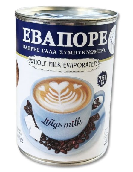 ΓΑΛΑ ΕΒΑΠΟΡΕ ΠΛΗΡΕΣ 7,5% LILLY'S MILK 410gr*24/ L 6KB / PAL 72KB