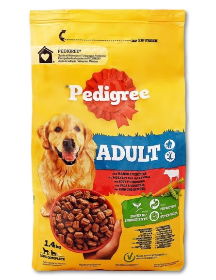 PEDIGREE ΤΡΟΦΗ ΣΚΥΛΟΥ ΞΗΡΑ ADULT ΜΕ ΜΟΣΧΑΡΙ & ΛΑΧΑΝΙΚΑ 1,4kg*6ΤΕΜ/ΚΒ