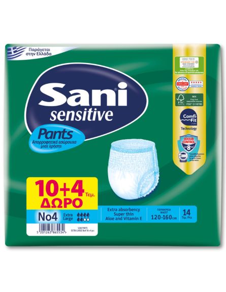 SANI SENSITIVE PANTS XL No4 (ΠΚ-10+4ΤΕΜ)*4/ L6KB / PAL 36KB