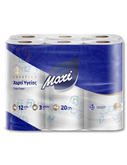 MAXI ΧΑΡΤΙ ΥΓΕΙΑΣ PRESTIGE AROMA 3ΦΥΛΛΟ(12ΡΟΛΑ* 100gr)*6/ L 2KB / PAL 22KB