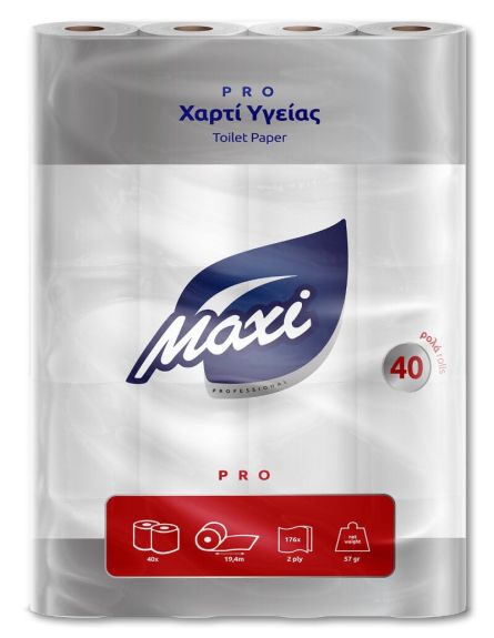 MAXI ΧΑΡΤΙ ΥΓΕΙΑΣ PRO 2ΦΥΛΛΟ(40ΡΟΛΑ*65gr)/ L 12KB / PAL 50KB